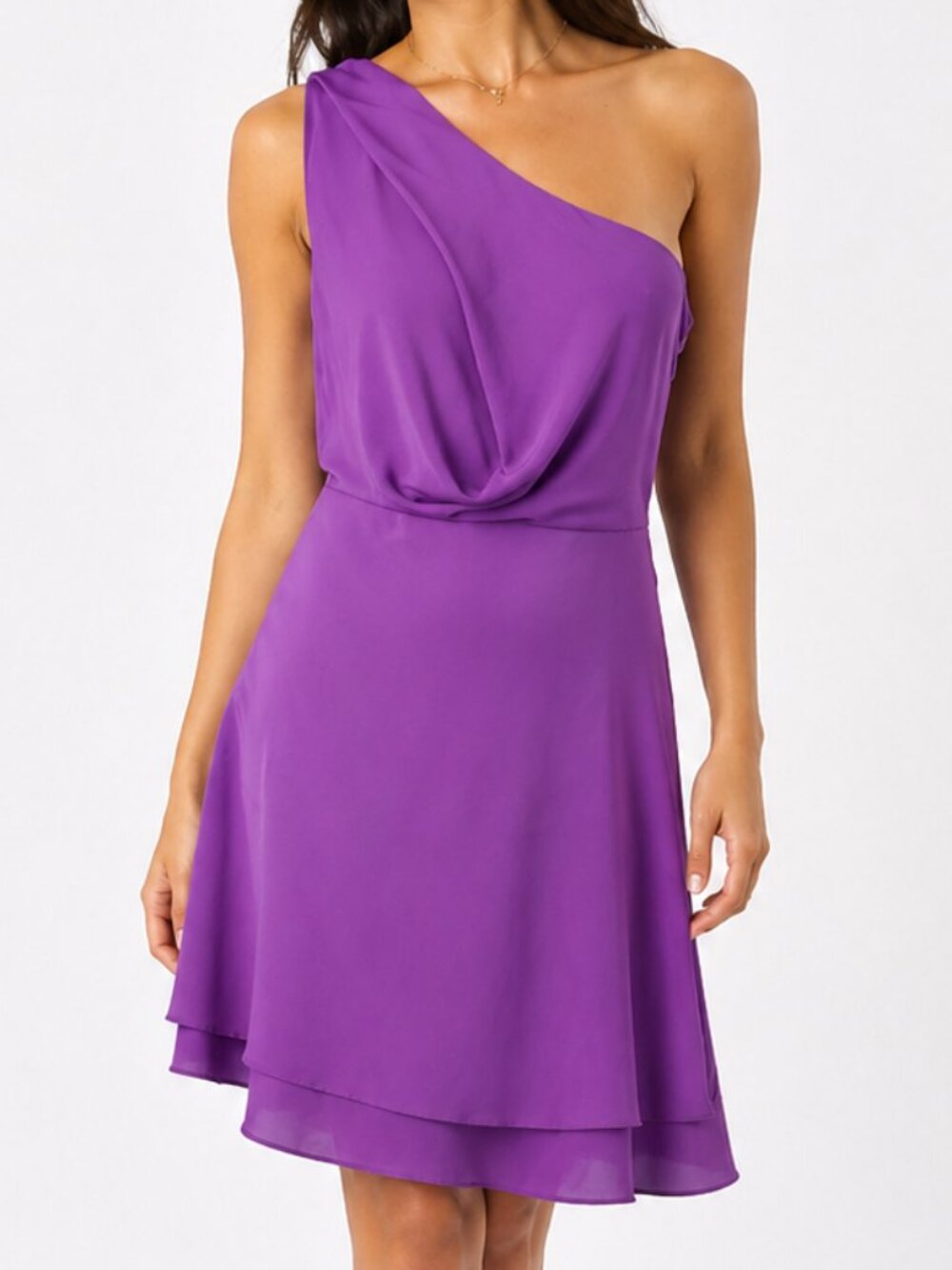 BCBG MAXAZRIA Somara One-Shouldered Asymmetrical Chiffon Purple Dress Sz 6